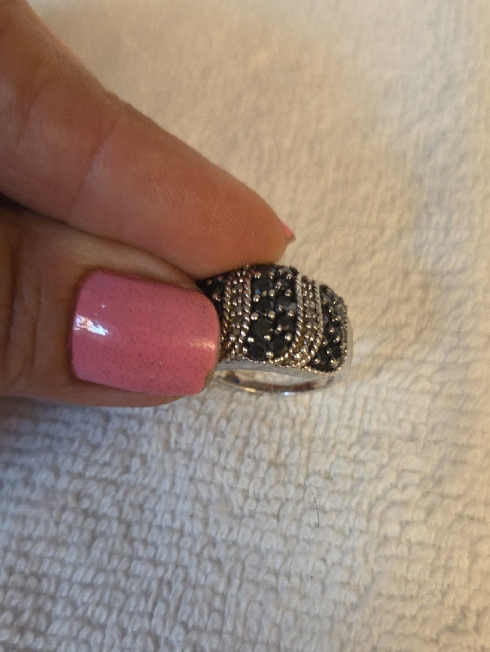 Vintage Sterling Silver 925 Black Onyx Pave Dome Statement Ring Size 7 - Picture 3 of 4